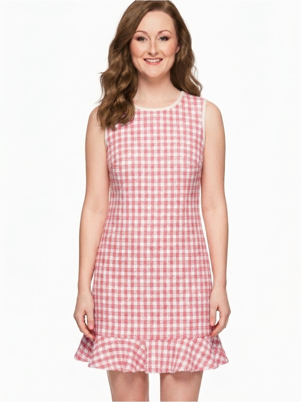 Kate Spade New York Pink & White Tweed Ruffle Hem Mini Dress Size 6